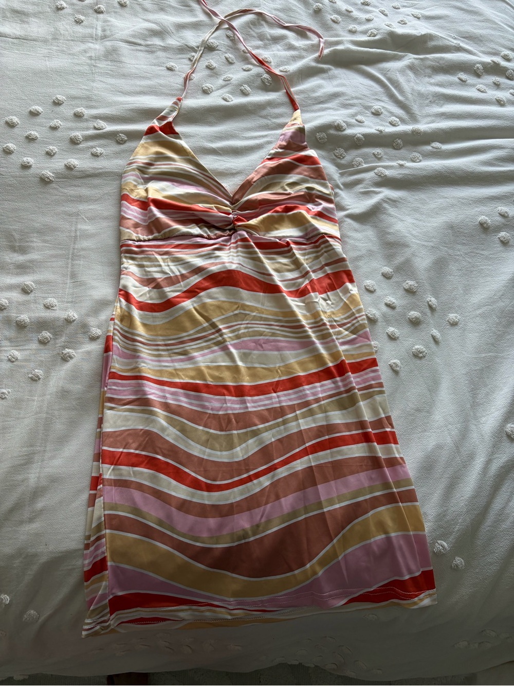 Zara Striped Halter Mini Dress in Red, Pink, Cream and Tan